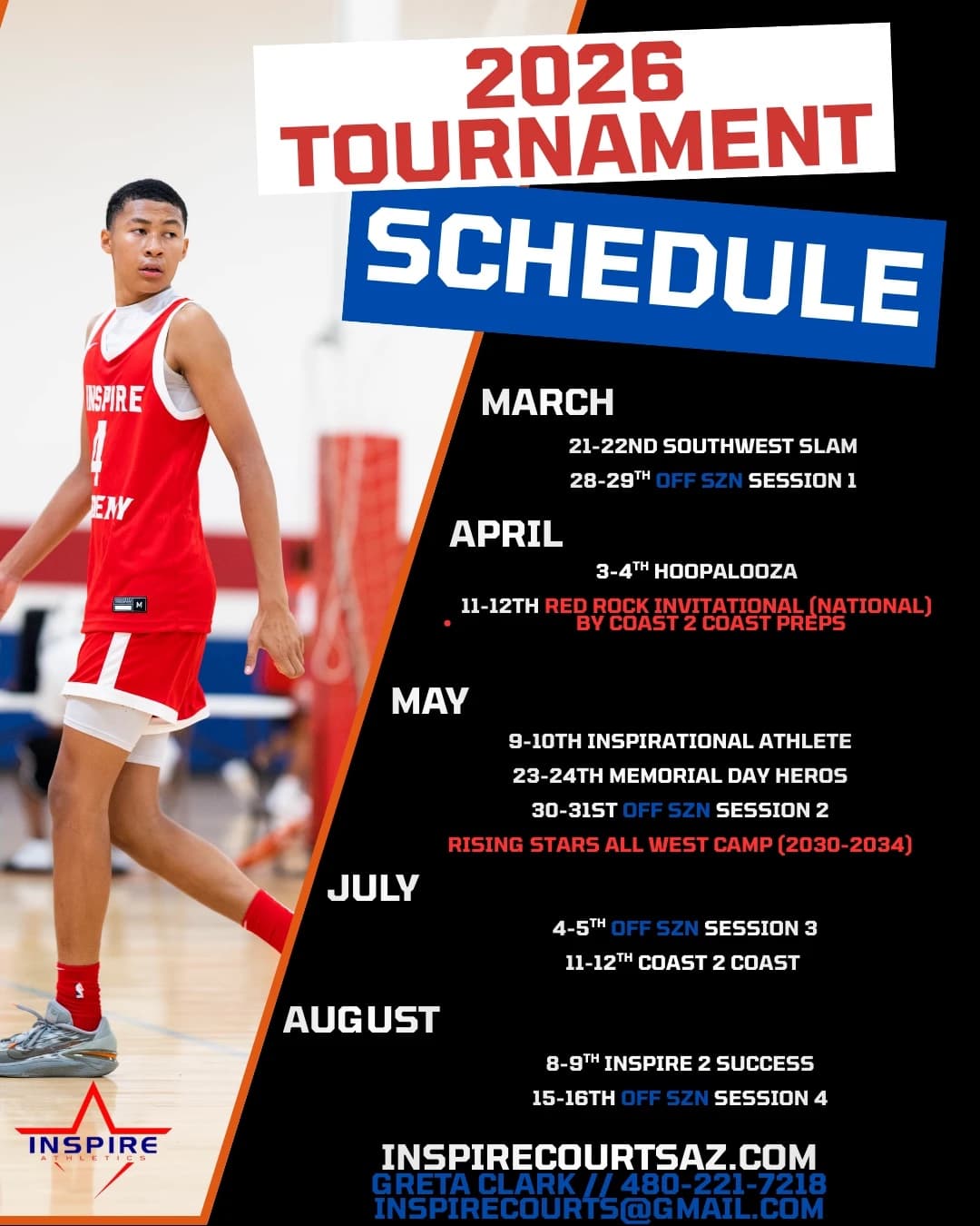Inspire Courts 2026 tournament schedule
